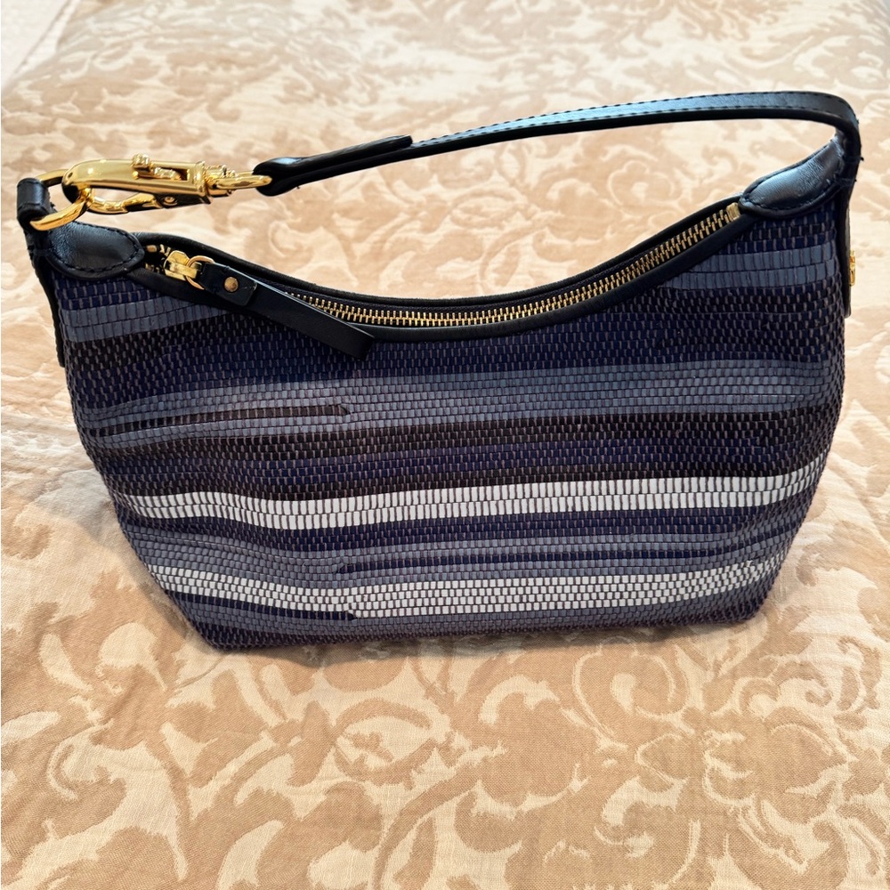 Chic Striped Shoulder Bag in Three Tones of Blue